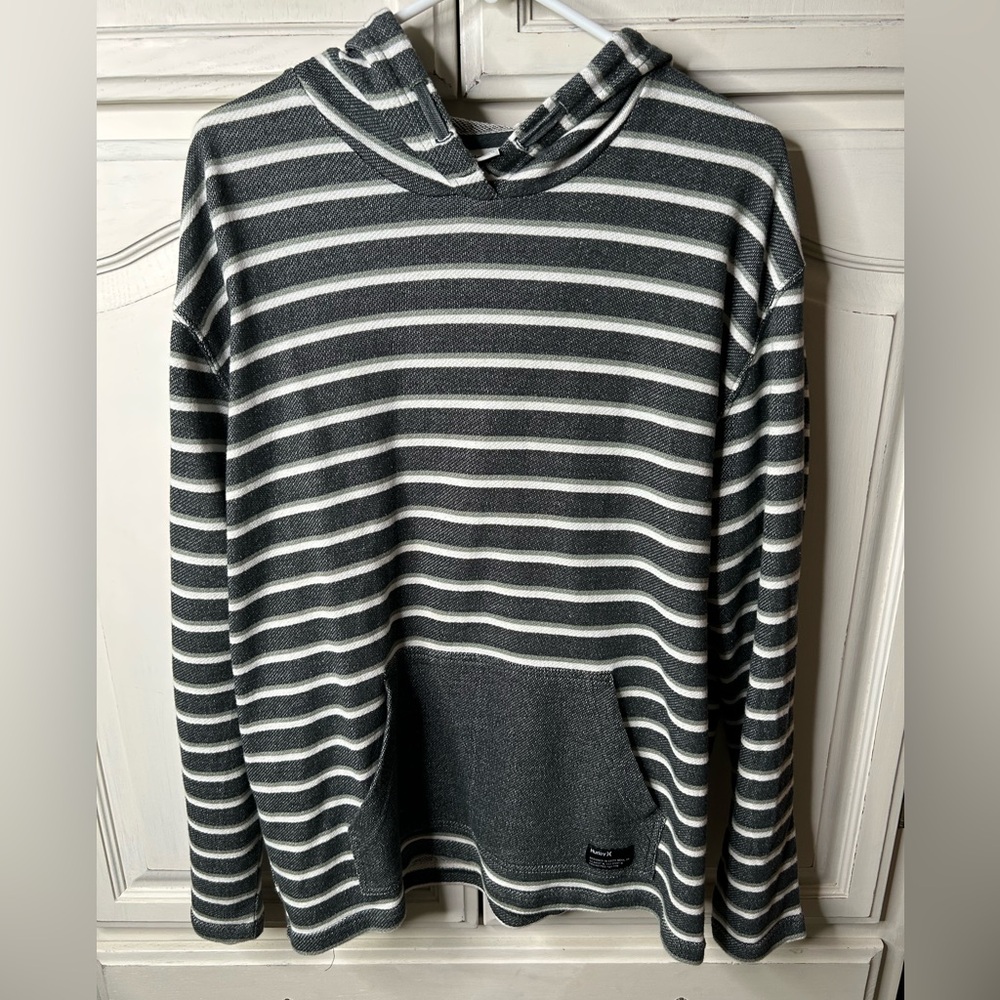 Hurley Charcoal, white & green striped Hoodie